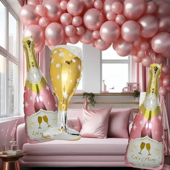4 Pcs Champagne Foil Balloons - Huge Rose Gold {2}