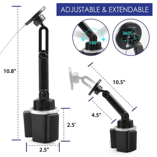 Insten Car Cup Phone Holder Compatible with Magsafe Charger Wireless Charging Pad, Long Adjustable Mount Cradle Black {7}