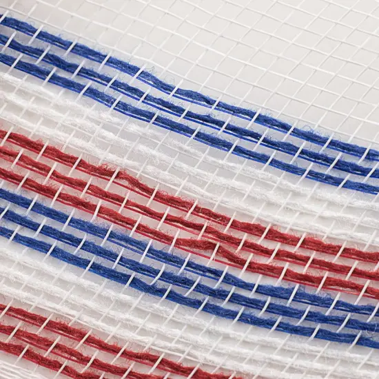 10.5" Border Stripe Faux Jute Mesh Ribbon: White/Red/Blue (10 Yards)a {2}