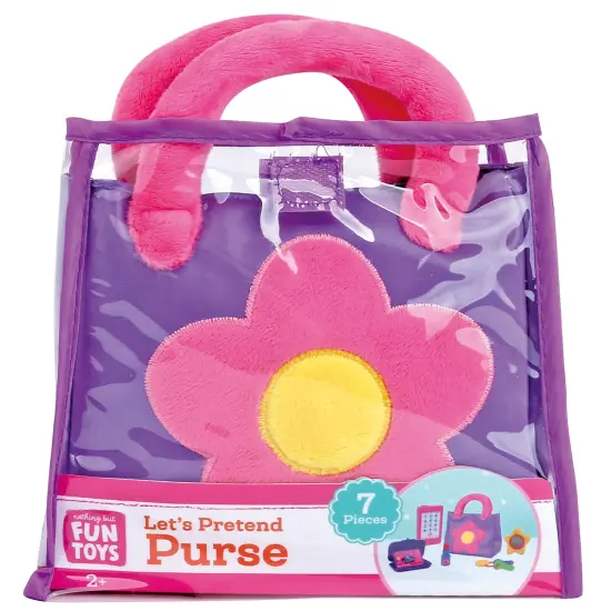 Nothing But Fun Toys: Let's Pretend - Purse - Pink & Purple Play Set, Soft Cloth Bag & Accessories, Phone-Wallet-Lipstick-Keys-Mirror, Kid-Toddlers 2+ {3}