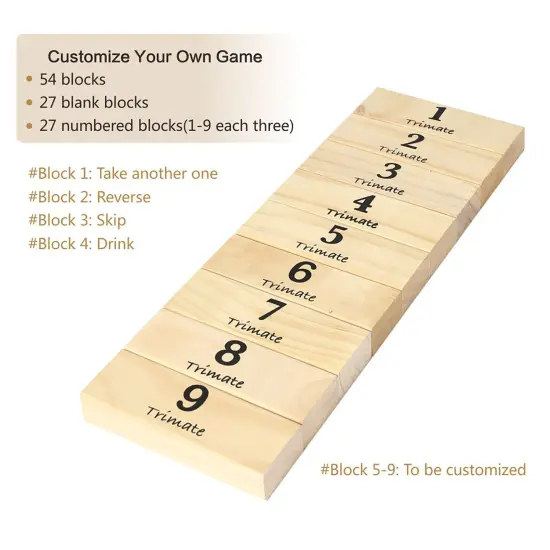 Trimate: Tumbling Tower Giant 28" - Double-Sanded Smooth Natural Wood, 54 Blocks, Durable & Portable Carry Bag, Indoor & Outdoor, Family Party Game Age 8+ {6}