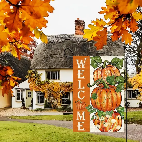 Pumpkin Fall Welcome Garden Flag 12 x 18 Inch(Yellow3) {3}