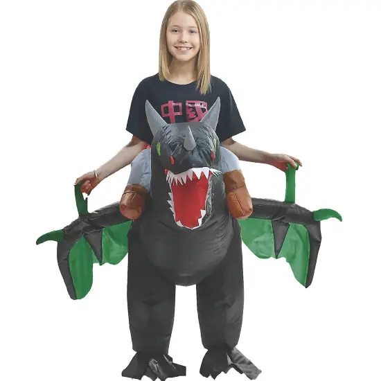 Inflatable Dragon Ride On Child Halloween Costume Flying Wings Fan Outfit {1}
