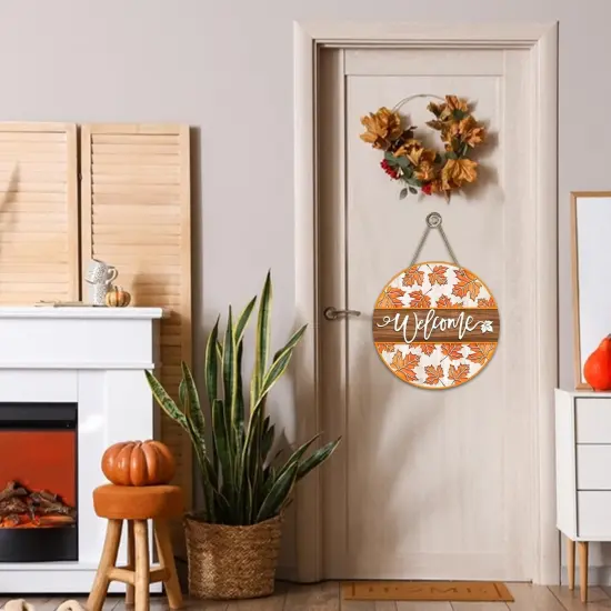 Welcome Fall Maple Leaves Sign (Orange) {4}