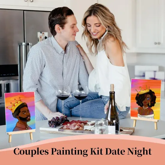 Sip and Paint Kit - Couples Date Night Pre Drawn Canvas with Easel {2}