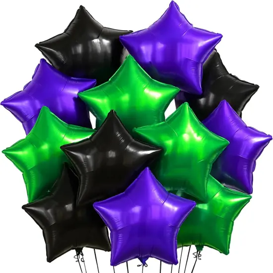 Purple Green and Black Star Balloons Foil(Purple, Green & Black) {1}