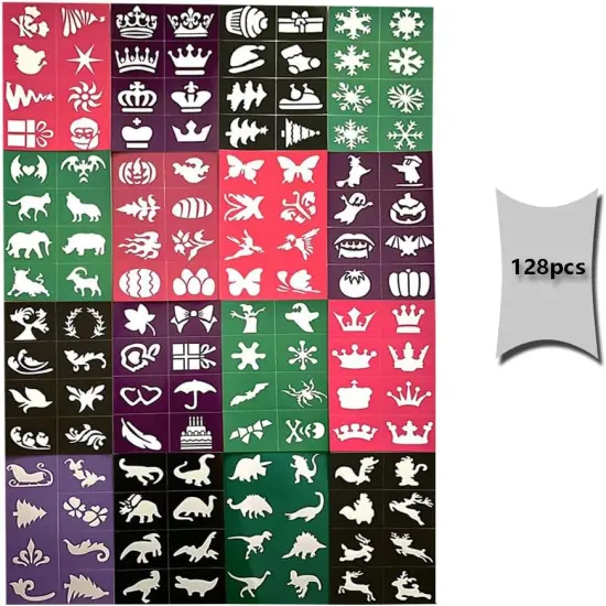 128 Piece Face & Body Paint Stencils(	multicolor) {2}