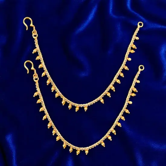 Indian Traditional Ear Chains for Women - Indian Jewellery for Earring Support Long Gold Tone Earring Chain Ear to Hair Chain Jewelry Faux Pearl Hair Accessory Bridal Jewelry for Wedding {2}