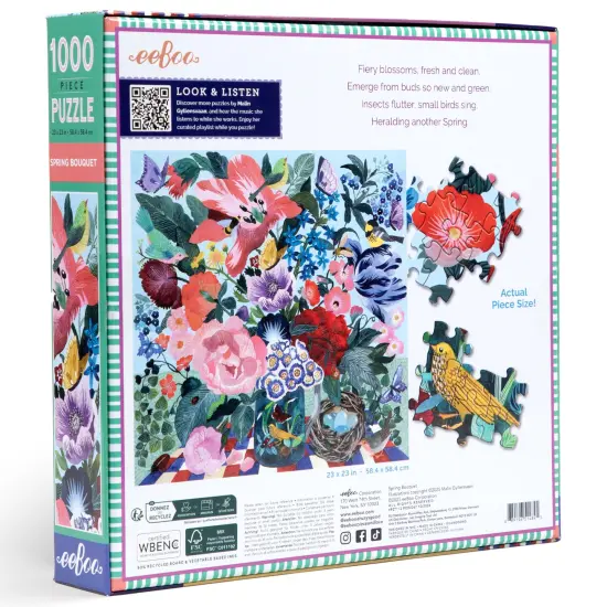 eeBoo Piece & Love: Spring Bouquet - 1000 Piece Puzzle - Adult Square Jigsaw, 23x23", Includes Image Reference Insert, Glossy High-Quality Pieces {3}