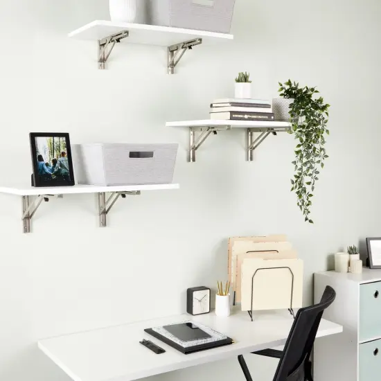 2 Pack Folding Shelf L Brackets, 14 x 6.5 Inches Collapsible Hardware with Locking Hinge for Home, Garage Shelves, Holds 140lbs Silver {2}