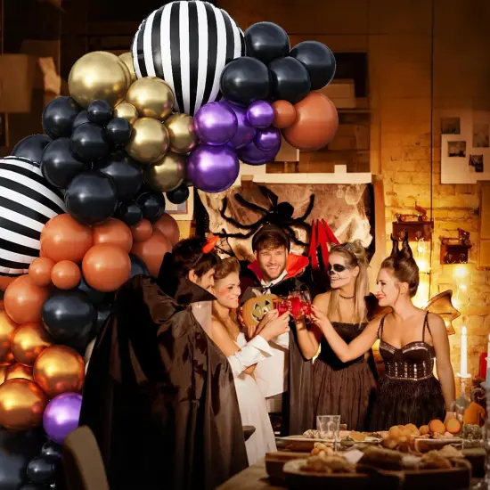 125 Pcs Black Gold Purple Orange Balloon(Purple Gold Black) {4}