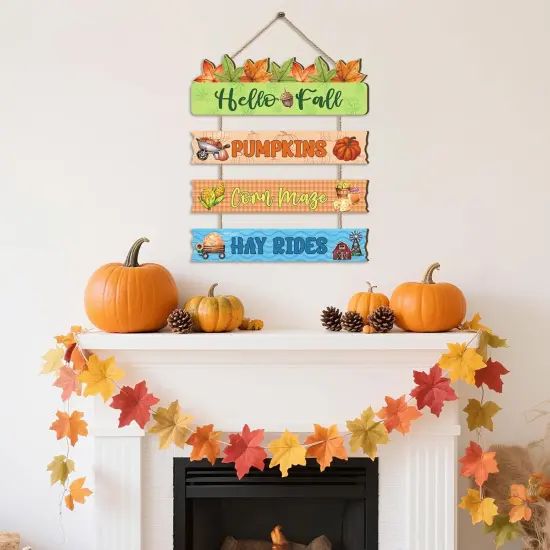 Hello Fall Wooden Hanging Sign (Colourful) {2}