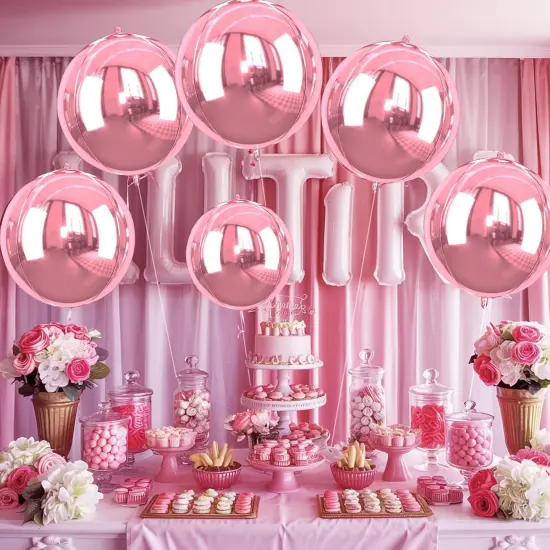 6Pcs Large Metallic Pink Round Balloons(Pink) {6}