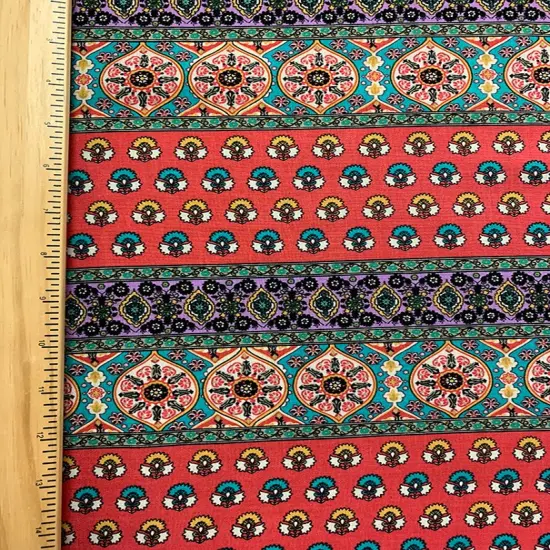 Fuschia and Teal Multi Stripe Print Rayon Challis Fabric By the Yard {4}