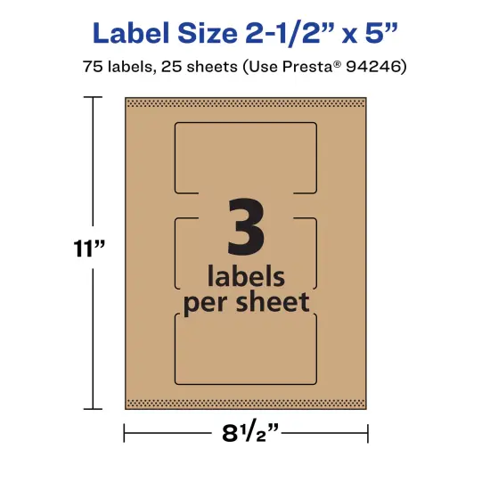 Avery Kraft Brown Rectangle Labels with Sure Feed, 2.5" x 5" {5}