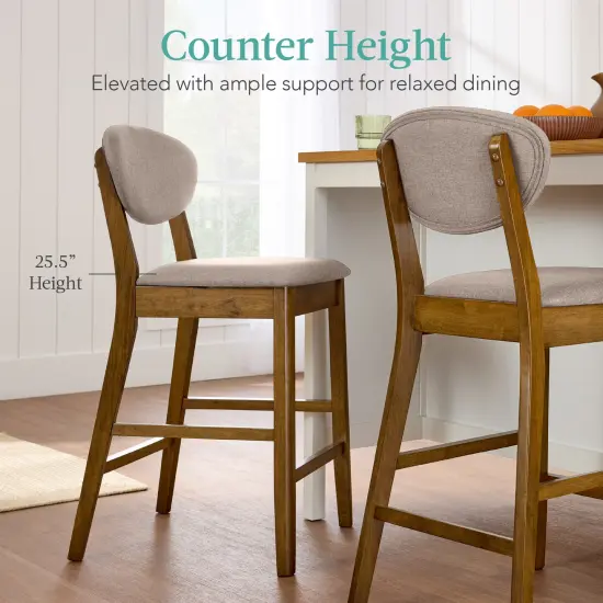 Best Choice Products 2-Piece Mid-Century Modern Wood and Upholstered Counter Height Bar Stool Set Walnut/Gray {4}