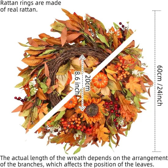 24" Fall Wreaths with Pumpkins, Sunflowers, Daisies, and Berries {3}