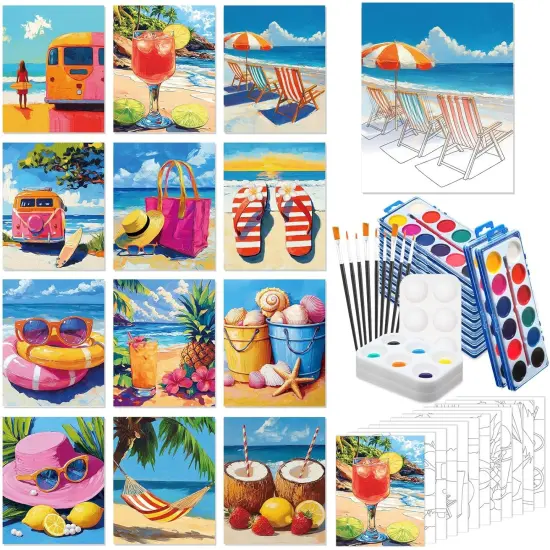 12 Sets Pre Drawn Canvas Painting Kit - 8 x 10 Inches (Hawaii Vacation) {1}