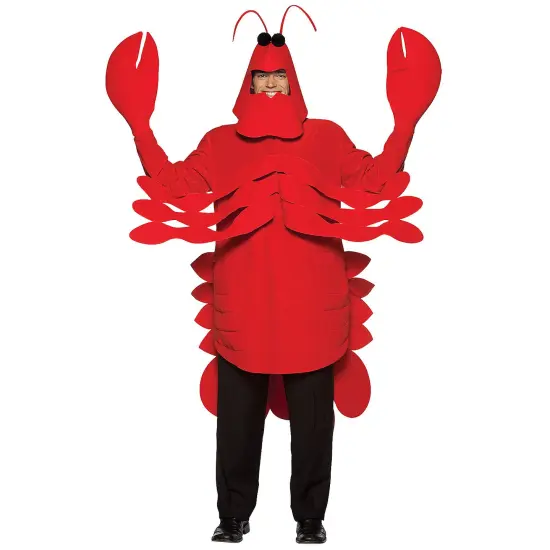 Mens Lobster Costume Red Lightweight Body Tunic Head and Claw Gloves {1}