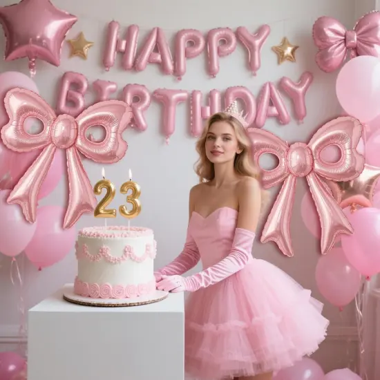 4 Pcs Pink Bow Balloons (Pink Bow) {2}