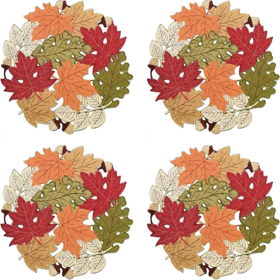 Set of 4 Fall Maple Leaves Round Placemats - 15 Inch {1}