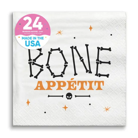Big Dot of Happiness Bone Appetit Party Napkins, Skeleton Halloween Party Decor, White 3-Ply Paper Beverage Napkins - 24 Count {1}