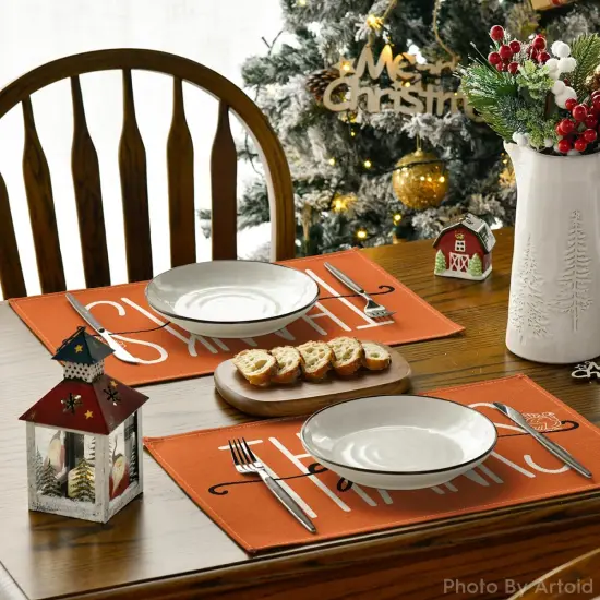 Set of 4 Give Thanks Turkey Fall Placemats - 12x18 Inch (Orange) {4}