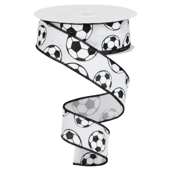 1.5" Glitter Soccer Ball Ribbon: White (10 Yards) {1}