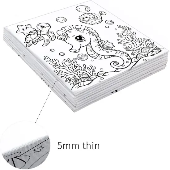 4 Packs 7.8x7.8 Pre Drawn Canvas Paint Set,Paint by Numbers for Kids,48 Paints 8 Brushes 2 Easels {4}