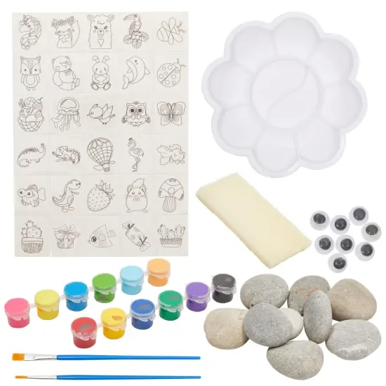 Painting Rocks Set for Kids with Paint, Brushes, Stencils, Googly Eyes (53 Pieces) Multicolor {7}