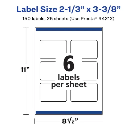 Avery Matte White Rectangle Labels, 2-1/3" x 3-3/8" {5}