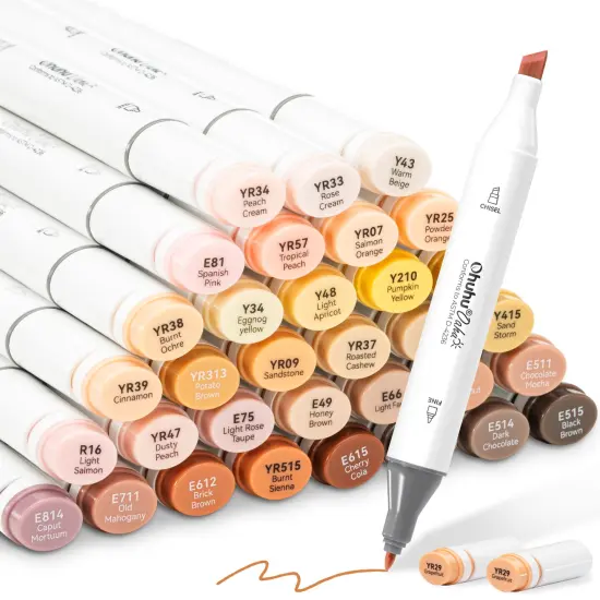 Ohuhu Oahu Skin Tone Alcohol Markers - 36 Portrait Colors - Fine & Chisel - Dual Tips Art Markers {1}