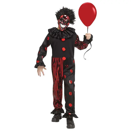 Kid's Chrome Clown Costume, Reflective Metallic Jumpsuit with Red Chrome Mask {1}