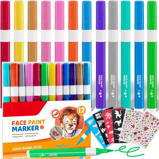 12 Colors Face Paint Markers(12 Colors Face Paint Markers + 40 Stencils + 200 Gems) {1}