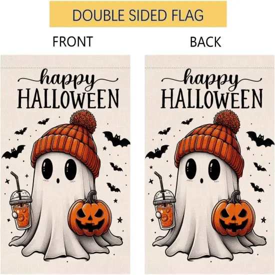 Halloween Ghost Garden Flag 12x18inch(Orange Black) {1}