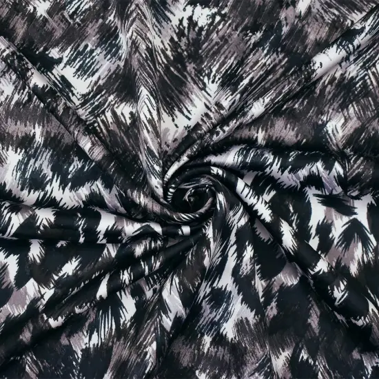 Black-Gray-Multi Polyester Abstract Printed Charmeuse Woven Fabric By the Yard {1}