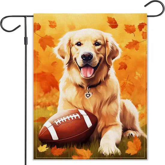Fall Garden Flag 12&times;18 Inch(Cute Football Golden Retriever) {1}