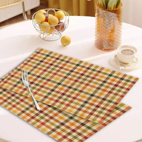 4 Pieces Fall Buffalo Plaid Placemats 12x18 Inch(Fall Plaid-1) {3}