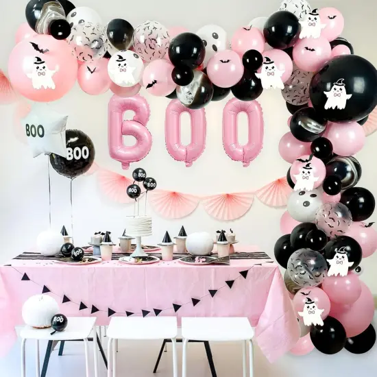 122Pcs Pink Black Balloons Decorations(Pink, Black) {5}