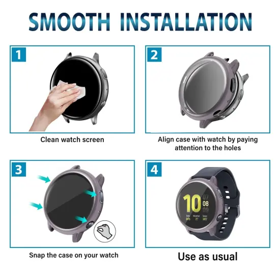 Insten 2-Pack Case Compatible with Samsung Active 2 44mm, Built in Screen Protector Soft TPU Bumper Cover, Full Around Coverage (Black + Gray) Grey {7}