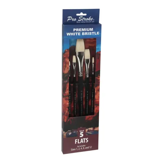 Creative Mark Pro Stroke Premium White Chungking Hog Bristle Artist Paint Brush - Flats Set of 5 - Natural Bristle Brush w/ Soft Touch Handle for Oils, Watercolors, Acrylics, Alkyds, Caseins {4}