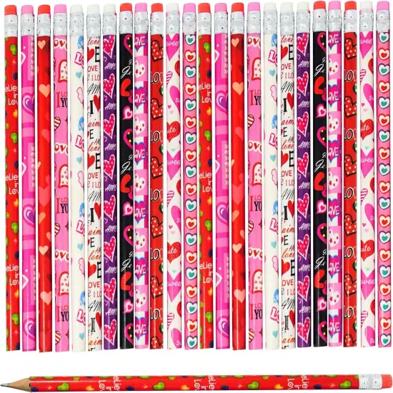 4E's Novelty 36 Pack - Valentines Pencils for Kids, Bulk with Erasers, Heart Themed Party Favors {1}