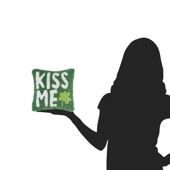 St. Patrick's Day "Kiss Me" Clover Hooked Small/Petite Accent Pillow, 8" x 8" {6}
