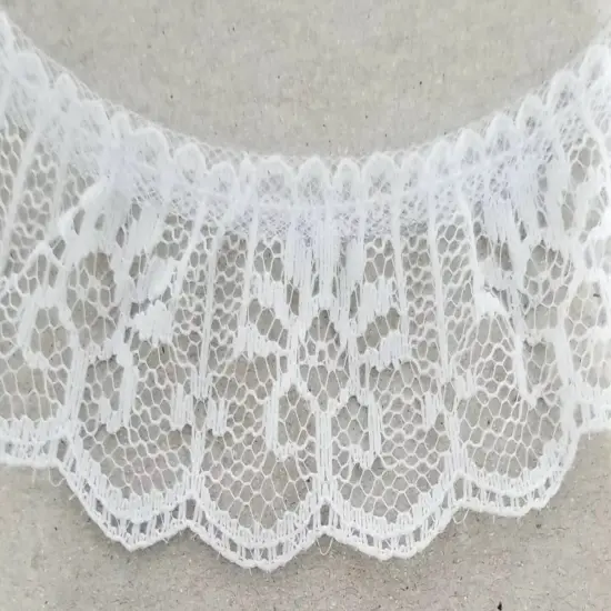 1" Ruffled Gathered Lace Trimming - 12 Continuous Yards! - Color Options! White {1}
