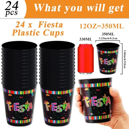 24 Pcs Let's Fiesta Plastic Cups Reusable Cinco De Mayo Plastic Tumblers 12oz Party Supplies Fiesta Party Decorations Mexican Plastic Drinking Cups for Summer Luau Birthday Cinco De Mayo Party Favors {2}