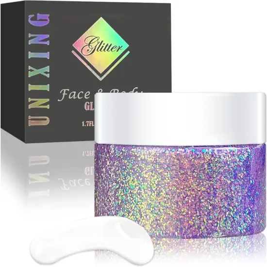 Holographic Body Glitter Gel for Body, Face, Hair and Lip Color Changing Sparkling Face Glitter Gel Mermaid Sequins Glitter Face Paint for Women Girls Music Festival Concerts Party (Purple Chameleon) {1}