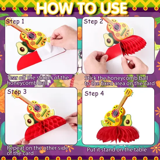 Fiesta Mexican Party Table Decoration Centerpiece Paper Cinco De Mayo Fiesta Table Topper Decor for Honeycomb Carnivals Taco Cactus Day of the Dead Decor Supplies(Vivid) {4}