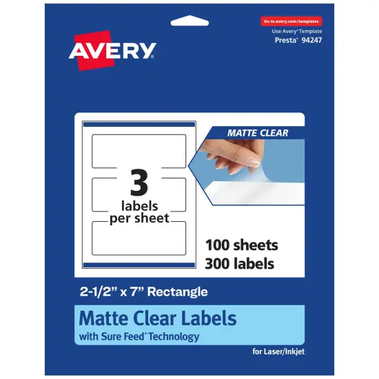 Avery Matte Clear Labels,2-1/2" x 7" Rectangle {1}