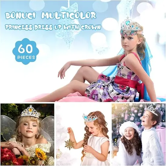 60 Pack Kids Tiara Crown Set Dress up Costume Party Accessories Princess Crown with Heart Stones Plastic Headband {5}