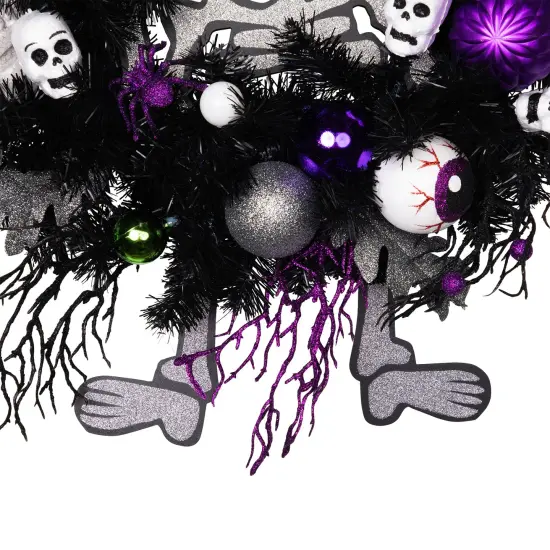 Northlight Purple and Black Spooky Skeleton Pine Halloween Wreath, 24-Inch, Unlit {5}